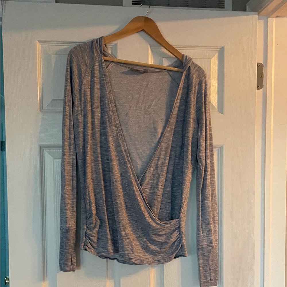 Athleta Elegant Gray Women's Wrap Top With Hood